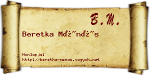 Beretka Ménás névjegykártya